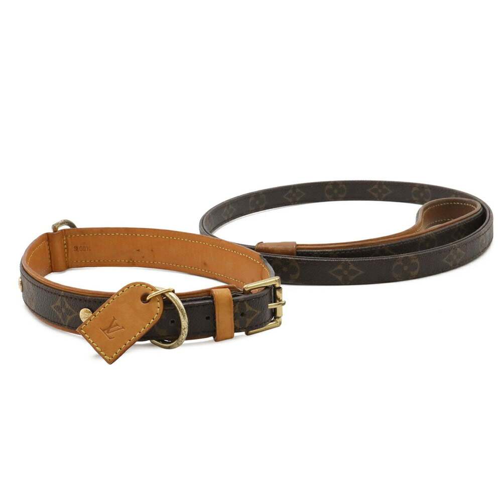 LOUIS VUITTON Monogram Leash Baxter GM Collier Dog and Collar Set (M58055, M5...